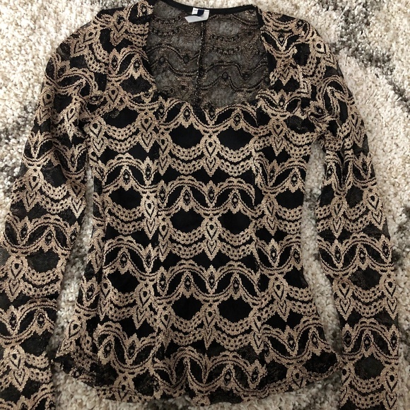 Black and Gold Patterned Blouse - Picture 1 of 3